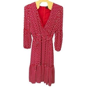 Ashley Stewart Red Polka Dot‎ Dress with Ruffle Hem & Detailed Sleeves Sz 26 NEW